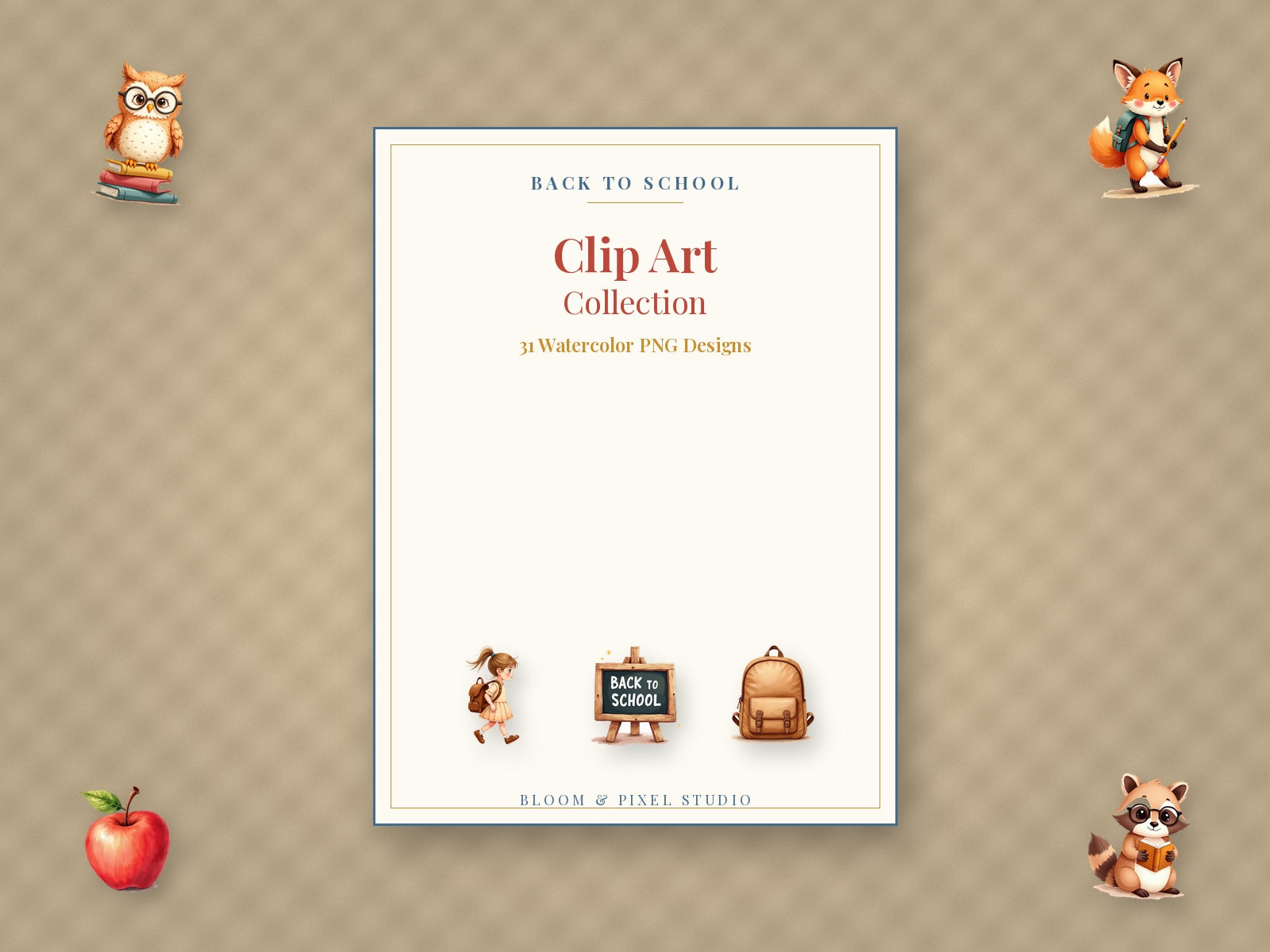 Back to School clip art invitation card mockup