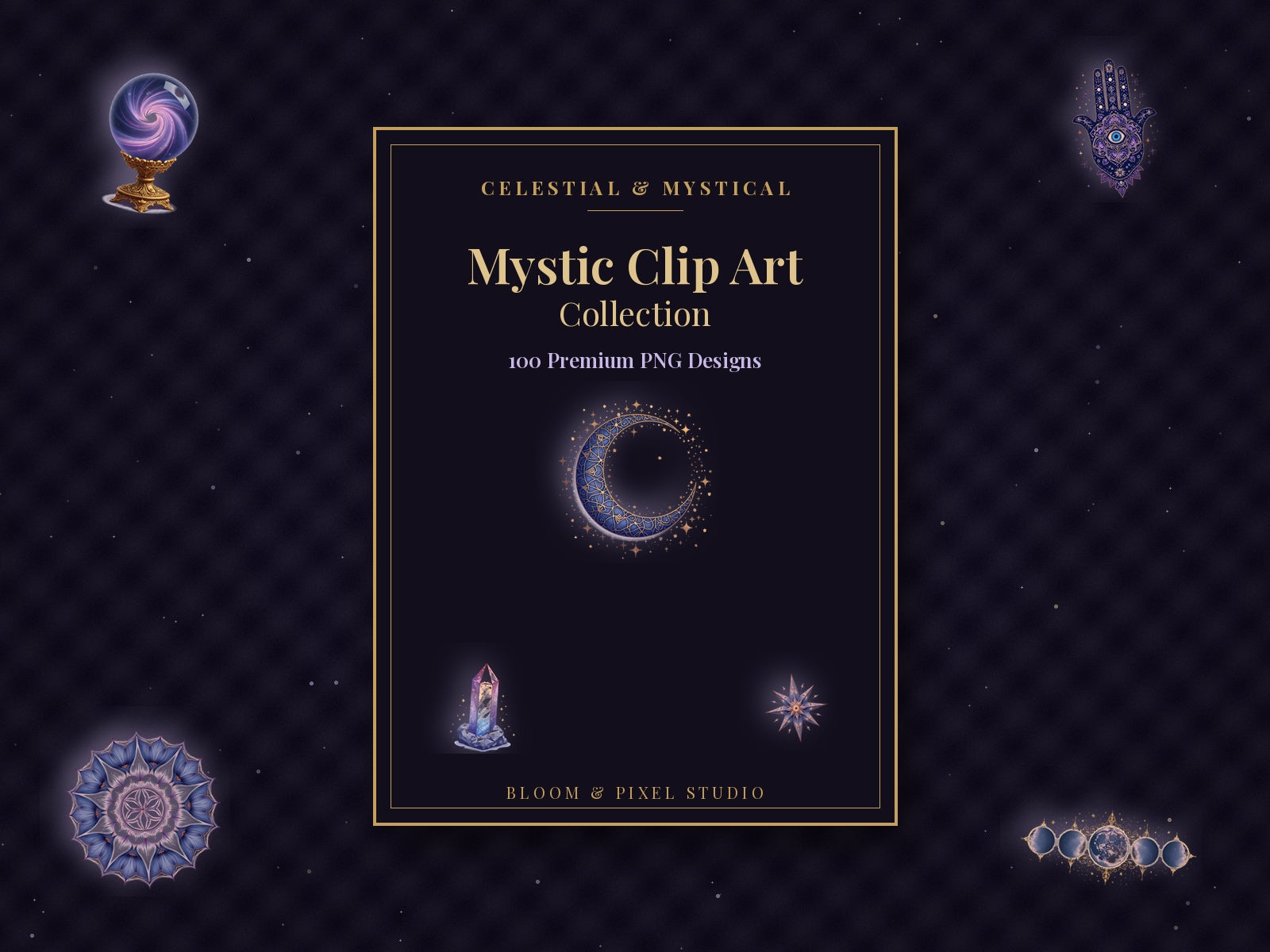Celestial & Mystical clip art invitation card mockup