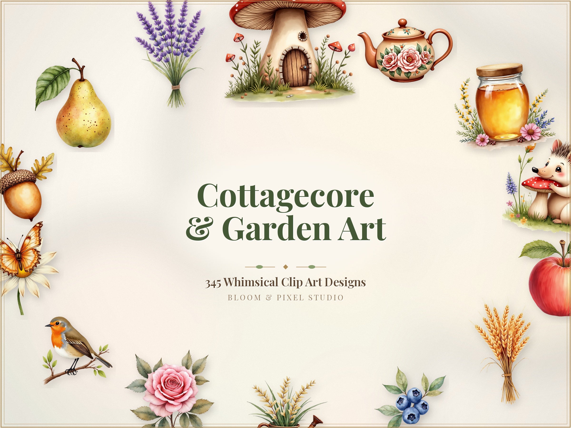 Cottagecore & Garden Art clip art collection mockup