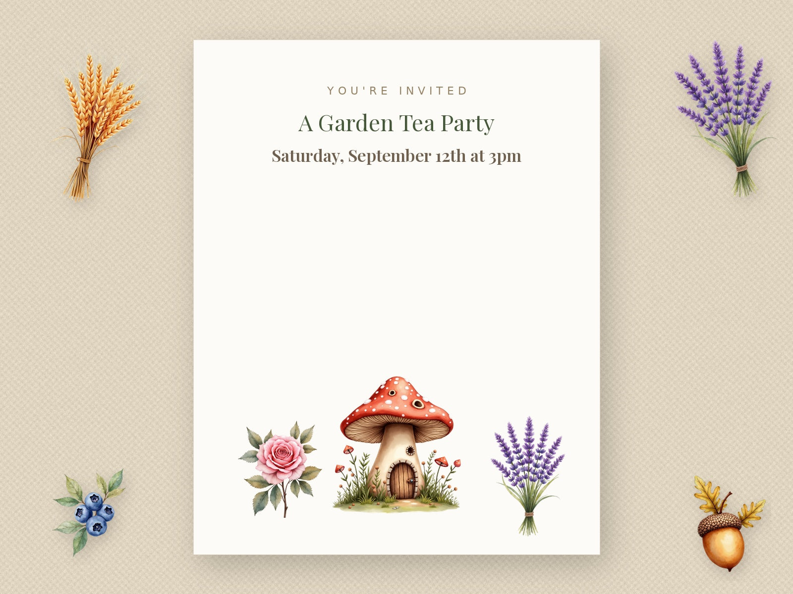 Cottagecore & Garden Art invitation card mockup
