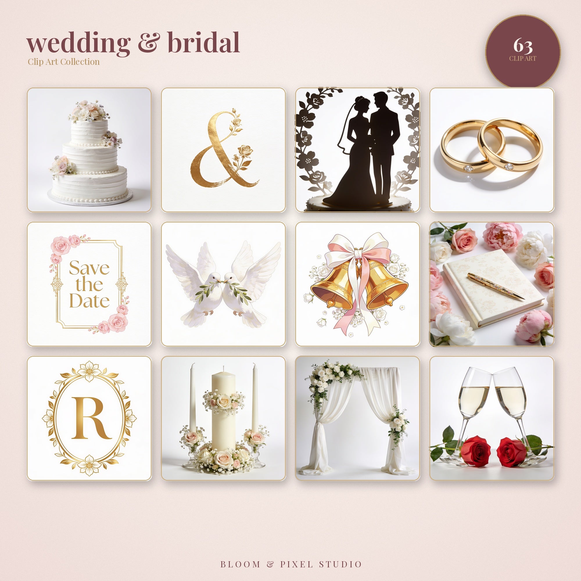 Wedding & Bridal clip art collage mockup