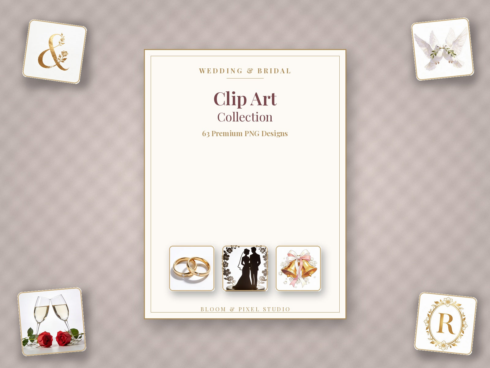 Wedding & Bridal clip art invitation card mockup