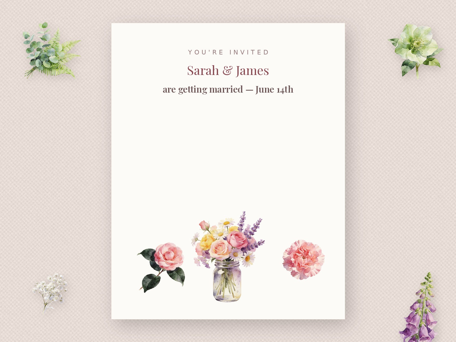 Watercolor Florals wedding invitation mockup